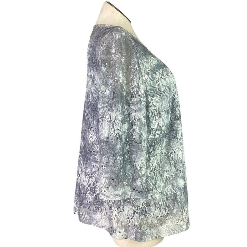 Alex Evenings Lace Jacket Tank Twin Set Women 3X Gray Floral Stretch Sequin - Picture 2 of 10